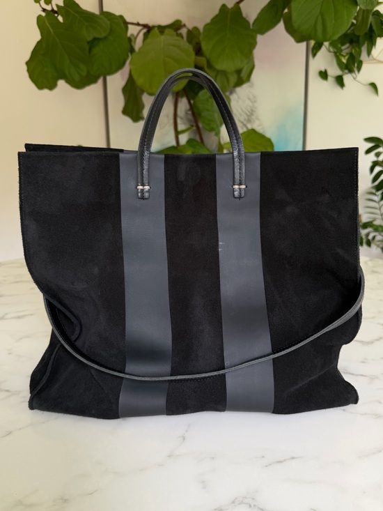 Clare V Handbags - Clare V Suede Simple Tote with Racing Stripes Matte Black with Strap